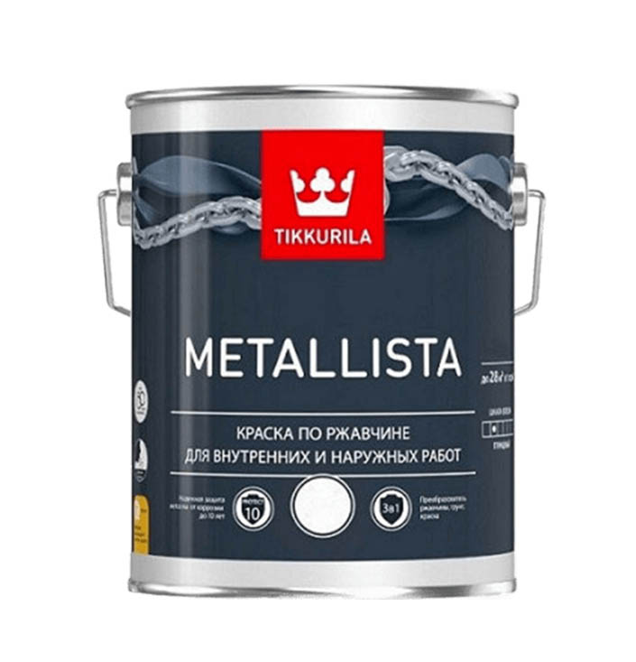 Краска по ржавчине Tikkurila METALLISTA 3 в 1, белая база А, 2,5 л