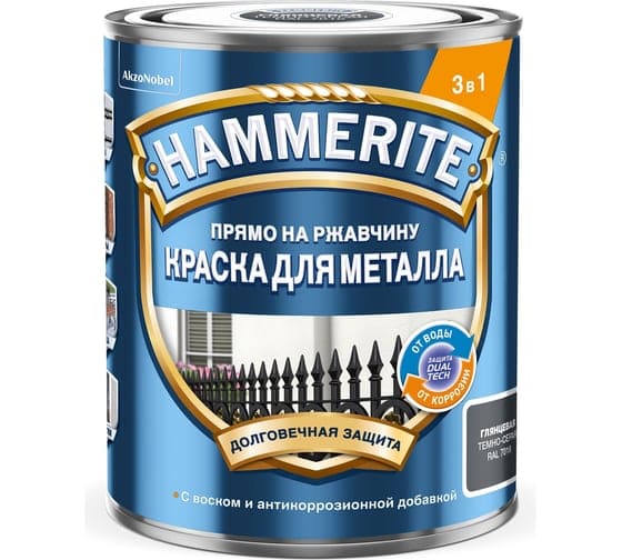 Hammerite, Прямо на Ржавчину краска для металла 3 в 1, гладкая, 2 л