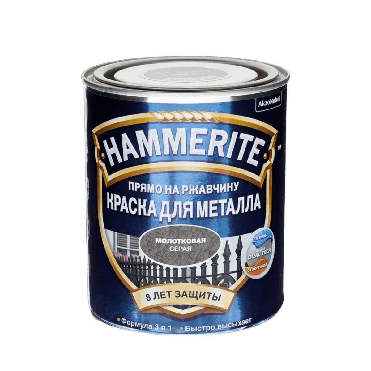 Hammerite, Прямо на Ржавчину краска для металла 3 в 1, молотковая, 2 л
